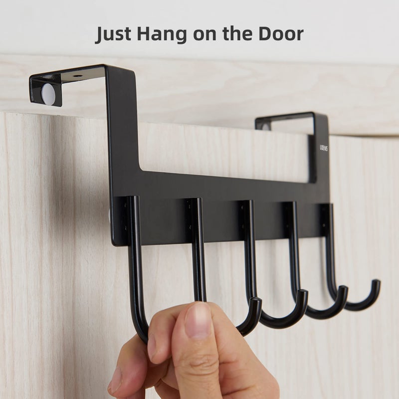 UDENIS Over Door Hanger, Metal Over The Door Hook Rack with 5 Hooks, Towel Rails for Hanging Towel Robe Coat Bathroom Bedroom Grey - Image 5